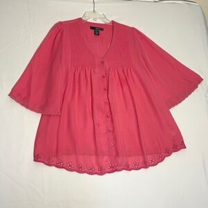 Denim 24/7 Coral Blouse 16W Flowy Pleated Front Feminine Plus Size Top Top